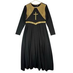 NWT IBT0M CASTLE Metallic Gold Cross Liturgical Praise Dance Dress Womens Size L